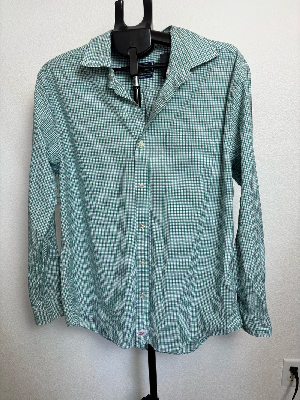 Vineyard Vines Teal and White Check Casual Button-Down Shirt
